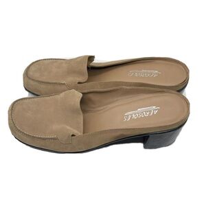 Aerosoles Lucie Tan Suede Leather Mules. Size 8.5M. Flexible sole comfort boho